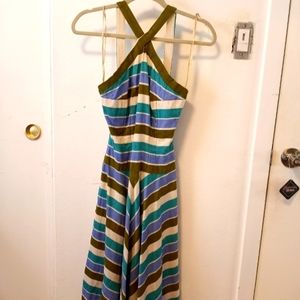 Multicolored Olive, Cream, Blue & Turquoise Halter Aline Dress size 00